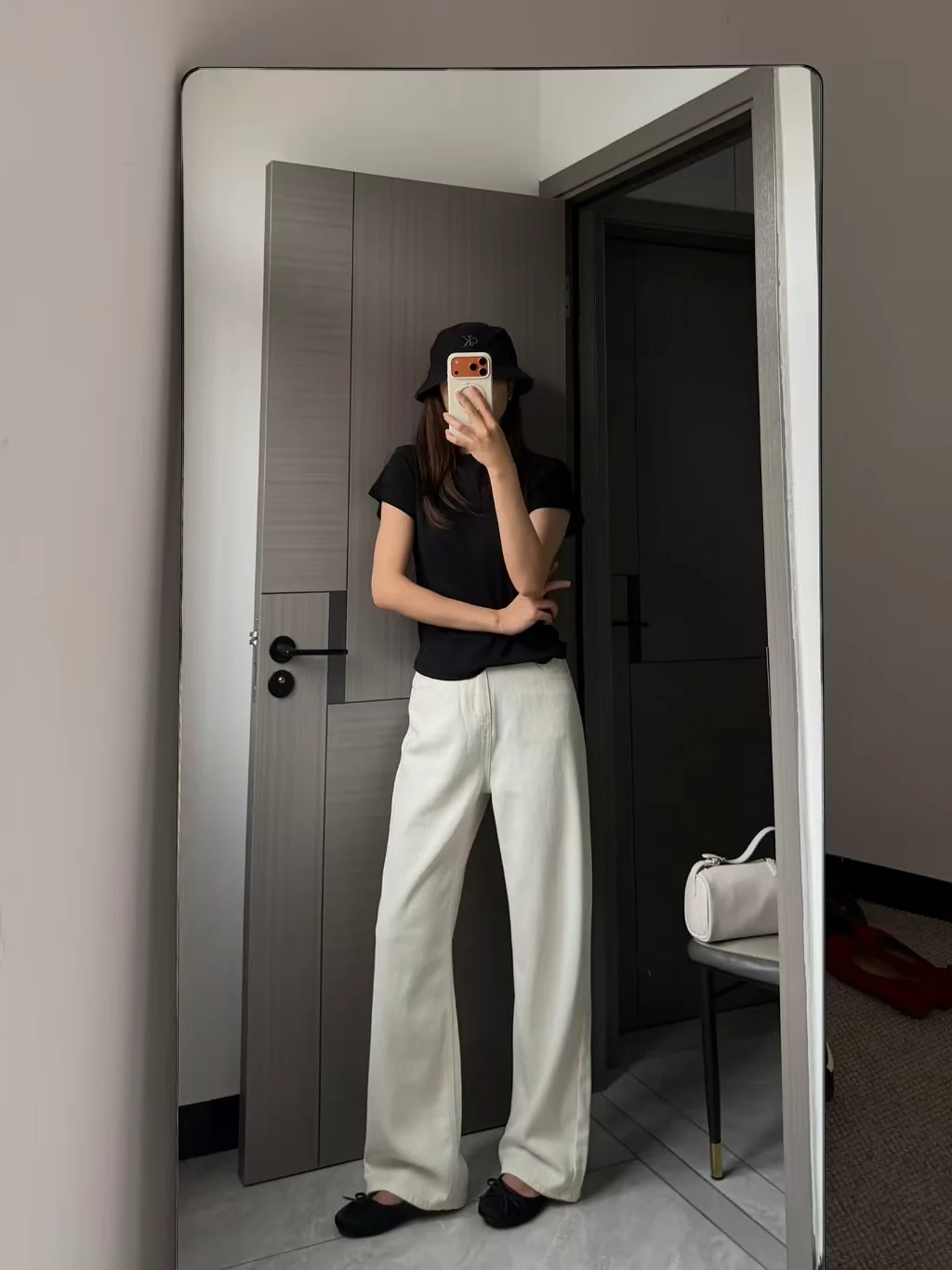 High-Waist Wide-Leg Cream Denim Pants - kcplan