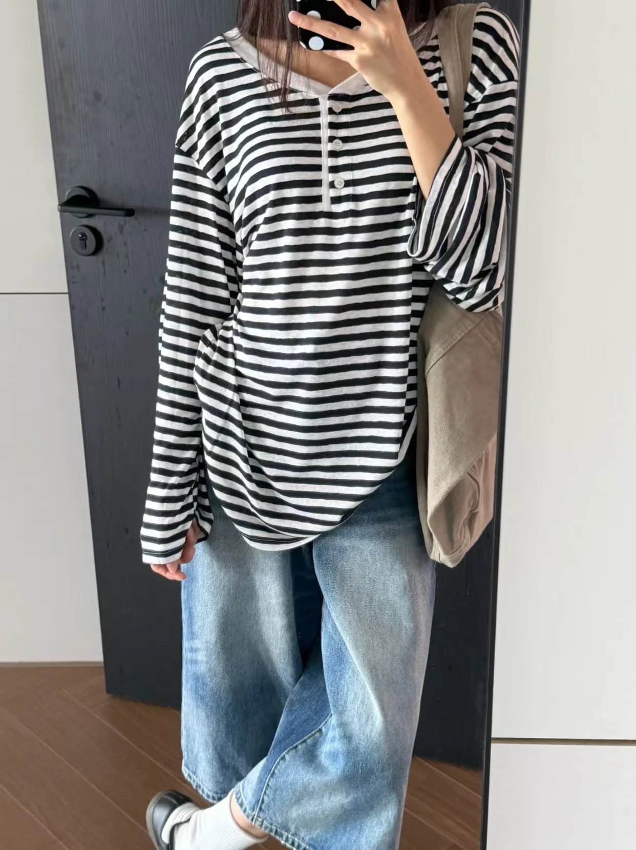 Striped Henley Long Sleeve Tee - kcplan