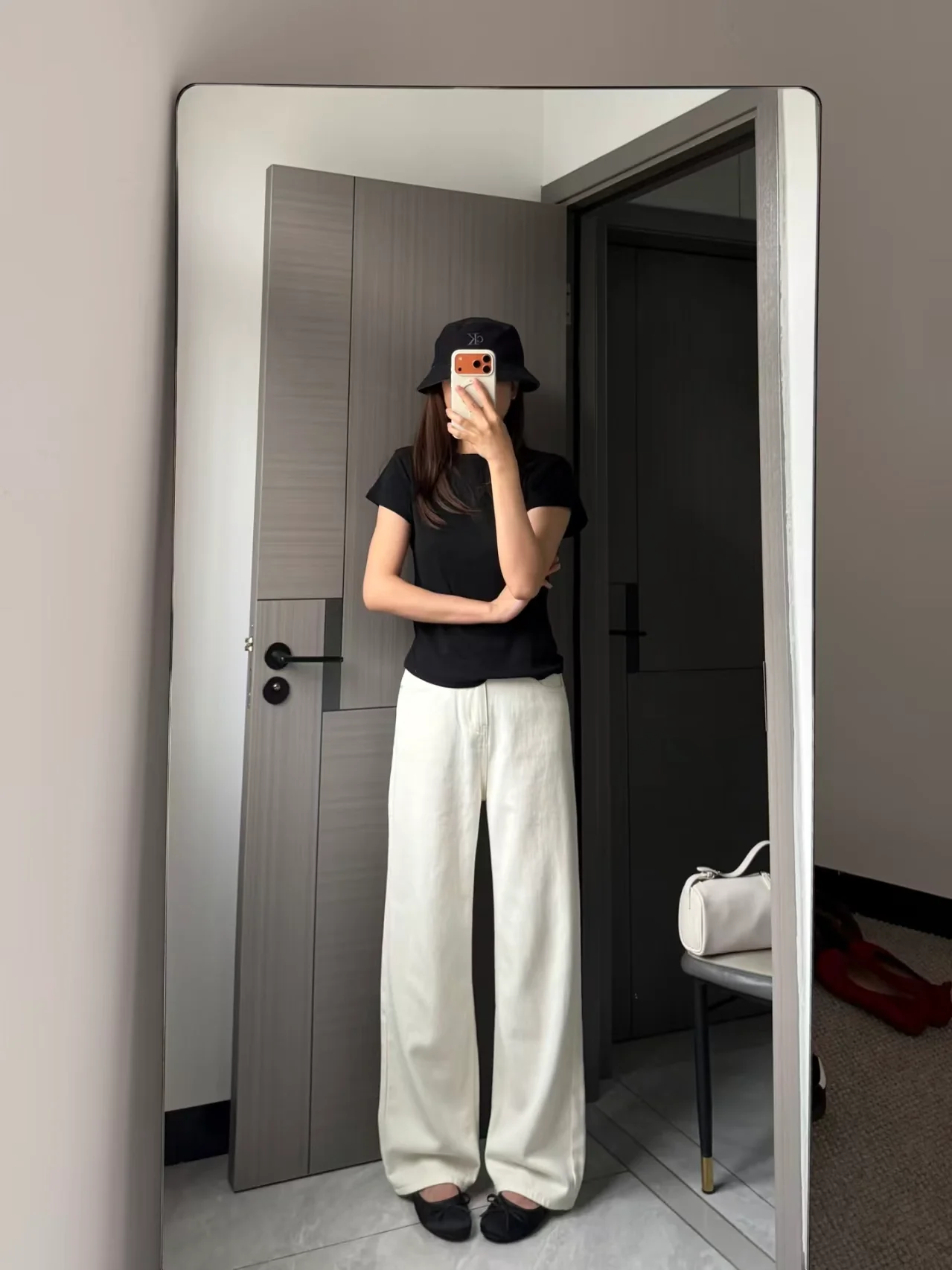 High-Waist Wide-Leg Cream Denim Pants - kcplan