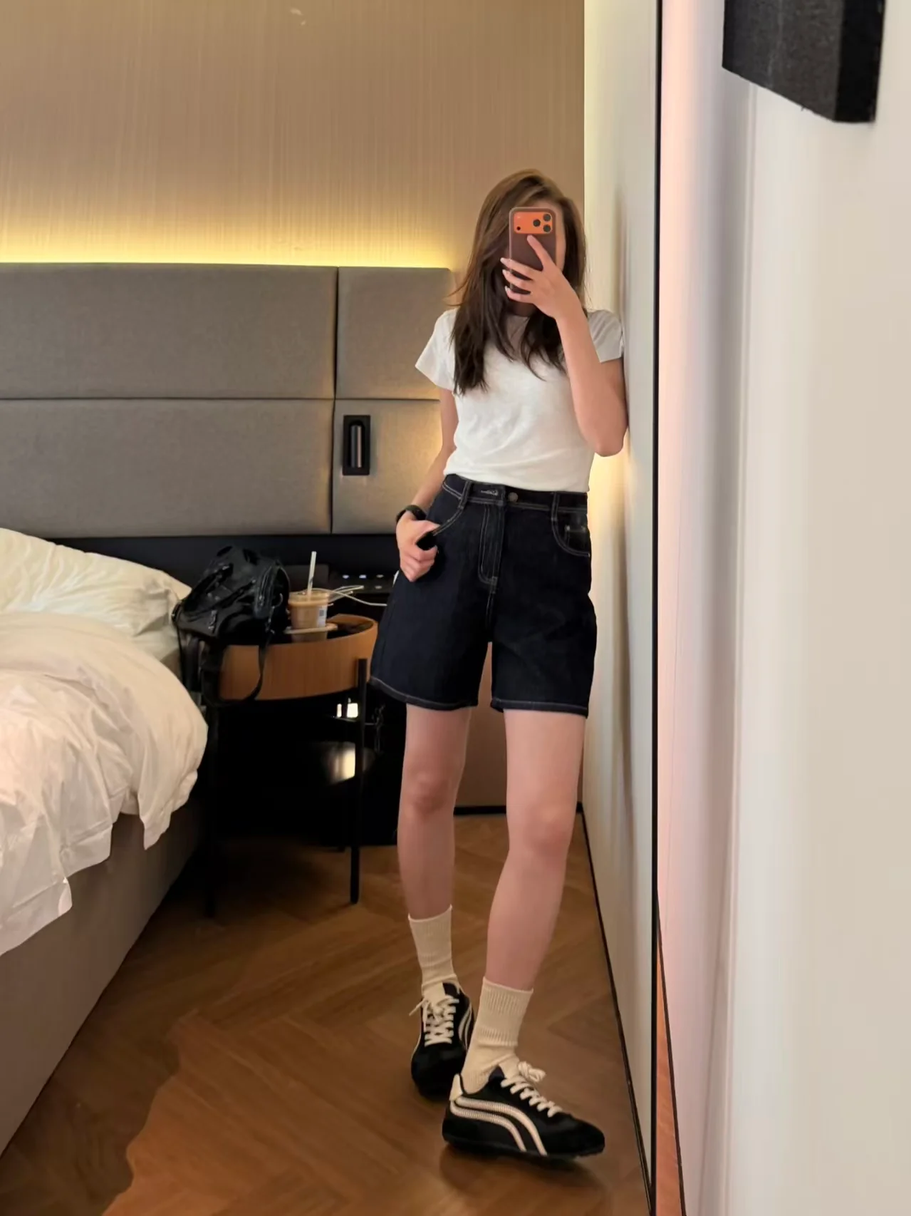 High-Waist Raw Denim Biker Shorts - kcplan