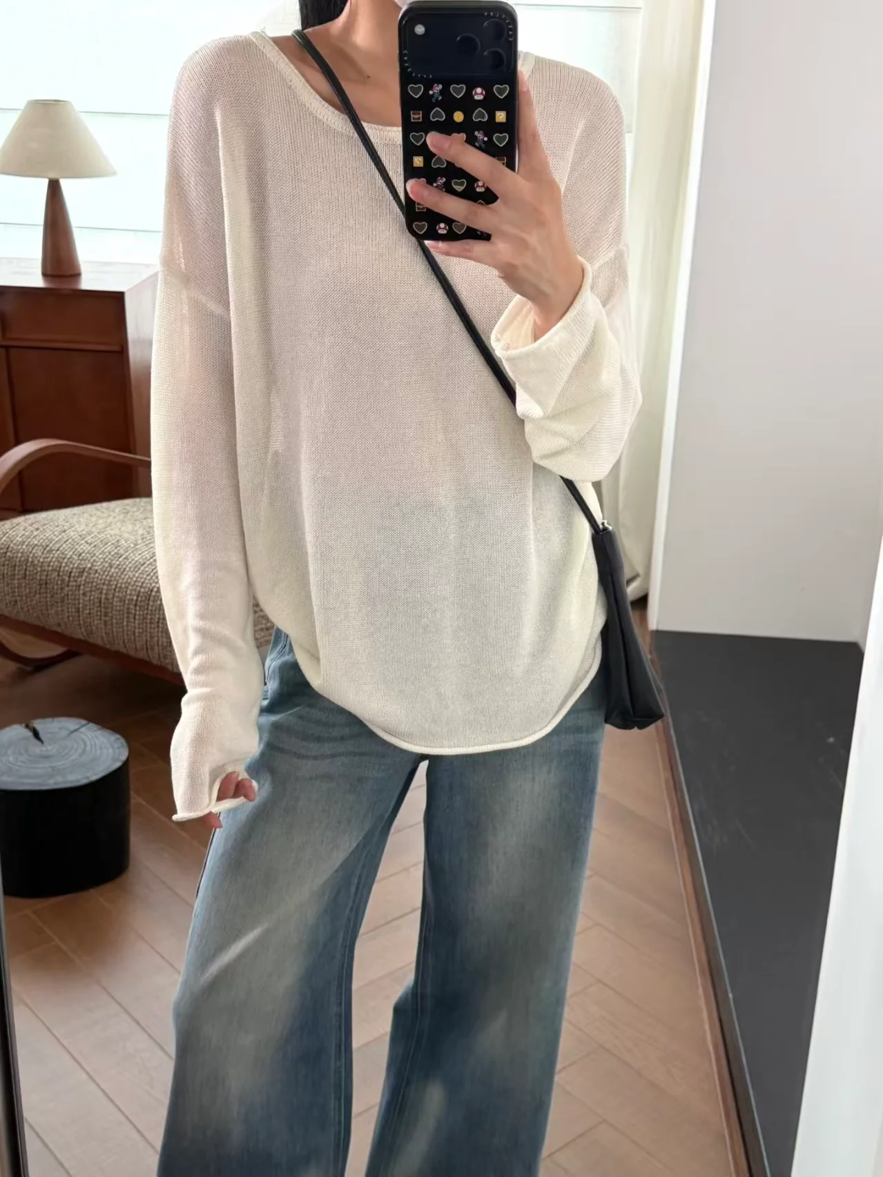 Sheer Knit Drop-Shoulder Oversized Top - kcplan
