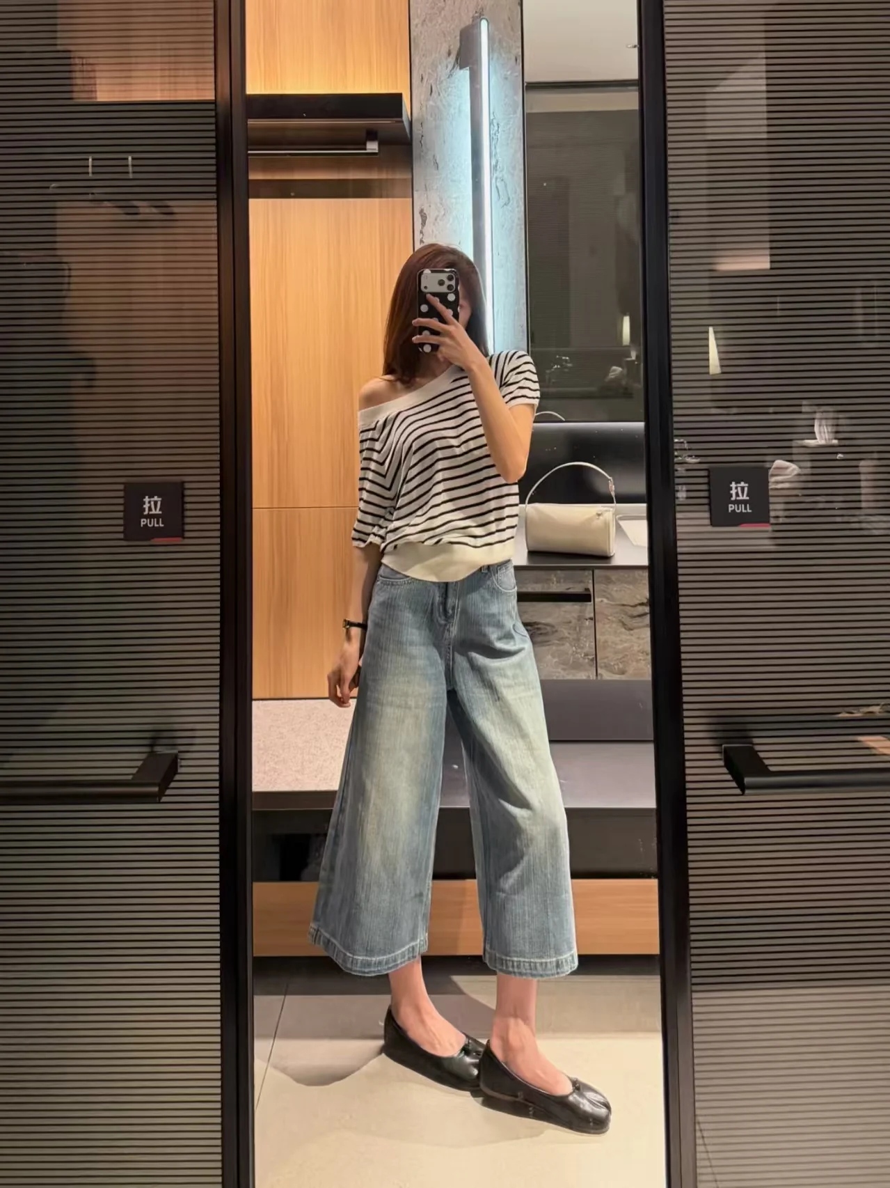 Low Rise Slub Wide Leg Cropped Jeans - kcplan